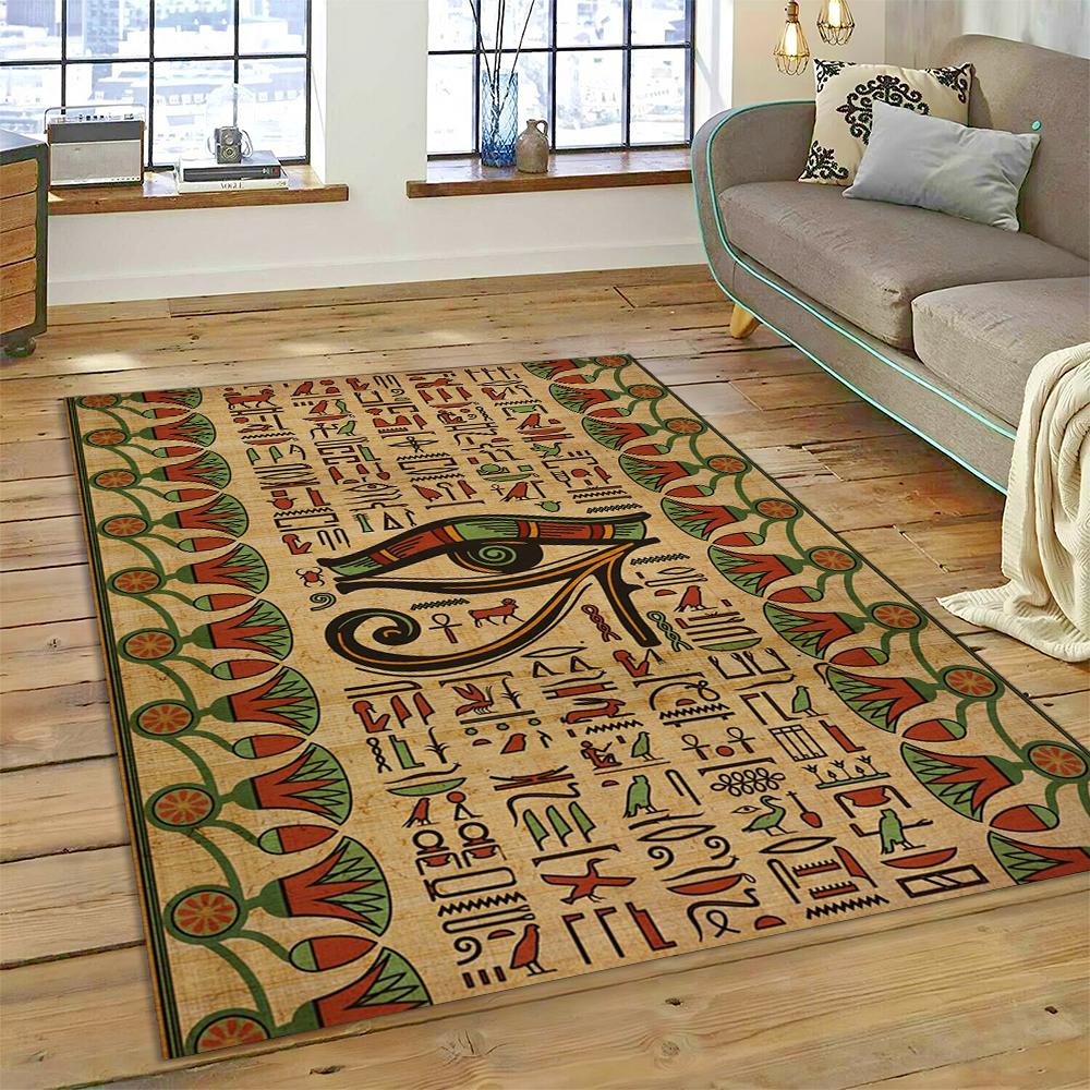Ancient Egyptian Mythological Ideographic Sign Symbols Carpet Rug for Home Living Room Bedroom Sofa Doormat Decor,Non-slip Mat