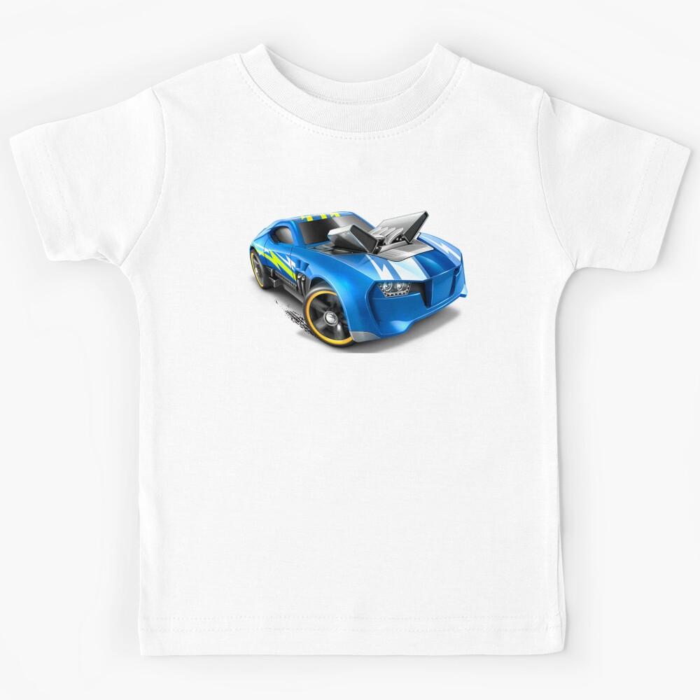 Blue road racing car with butterfly wing hood scoop. Kids T-Shirt 170