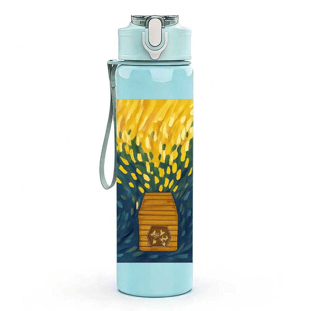 1PC Wheat Field Sun House Watercolor 750ml Color Plastic Sports Water Bottle Leakproof Flip Straw Lid Suitable for Sports Office Home Use