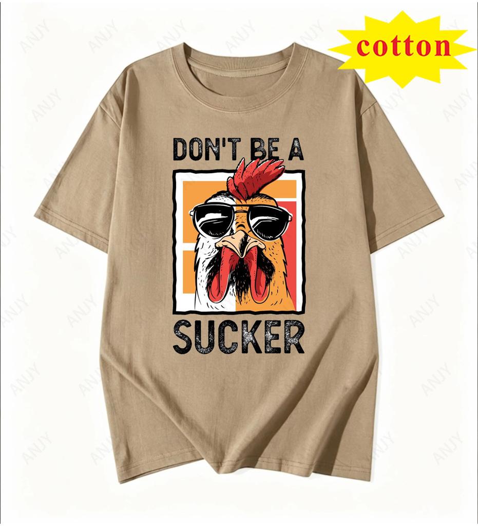 American Street Style Funny Rooster Short Sleeved Personalized Slogan Fun Printed Couples Loose Tshirt
