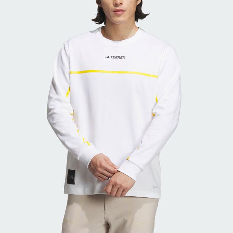 Adidas X National Geographic Collaboration Tech Tee Outdoor Quick-Dry Sports Letter Print Round Neck Long Sleeve T-Shirt Men Tops White IL8976