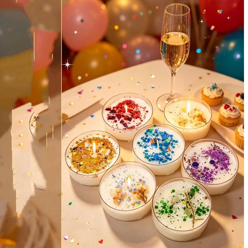 Dried Flower and Glitter Scented Candles: Colorful Handcrafted Botanical Scented Bedroom Candles
