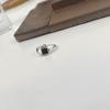 Retro Black Geometric Half-Circle Square Ring – Women's Trendy Open Index Finger Hip-Hop Accessory