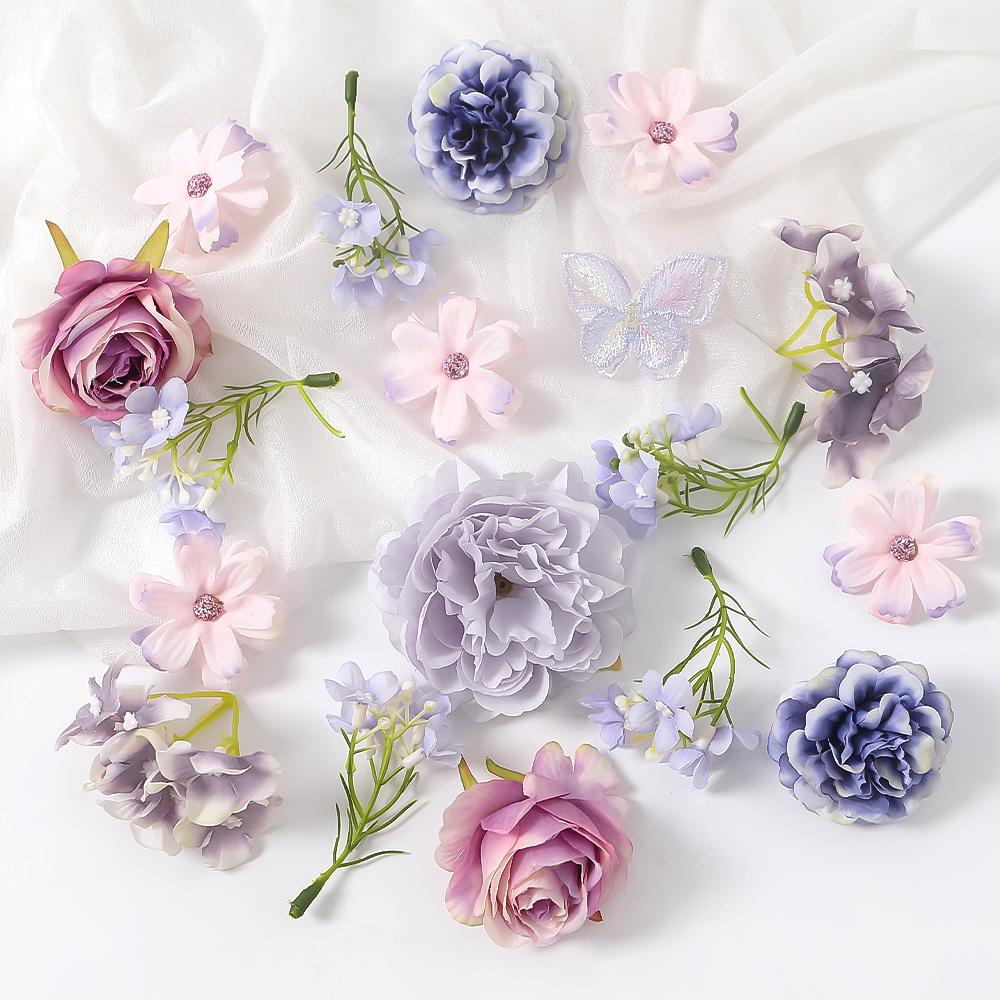 

Mix Artificial Flowers Heads Silk Fake Flowers for Home Decor Wedding Marriage Decoration Bride Clothing Craft Gifts Accessories фиолетовый