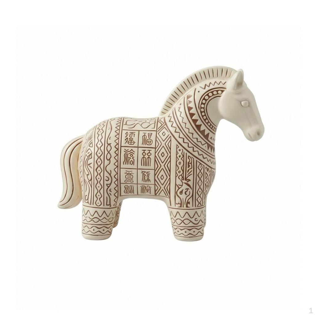 Horse Figurine FolkHandcrafted Statue AntiqueStyle Ornament for Living Room, Shelf, Desk