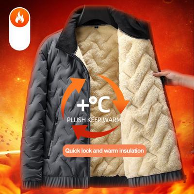 Men Cotton Jacket Autumn Winter Thick Warm Plush Lining Stand Collar Zipper Pocket Long Sleeves Casual Regular Fit Solid Color Male Casual Coat