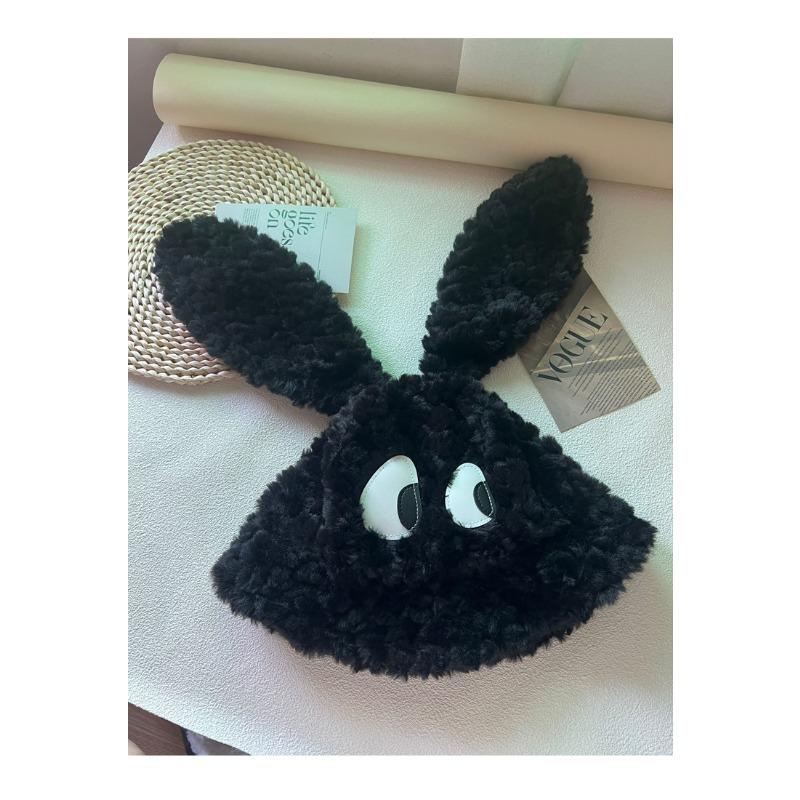 

Милая смешная шляпа рыбака с ушками щенка, детская зимняя теплая универсальная плюшевая утолщенная шапка-ушанка, шляпа-ведерко M（56-58cm） чёрный