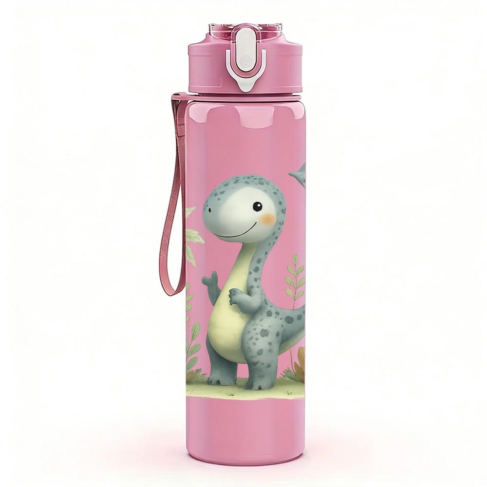 1PC Palm Tree Dinosaur Print 750ml Color Plastic Sports Water Bottle Leakproof Flip Straw Lid Suitable for Sports Office Home Use
