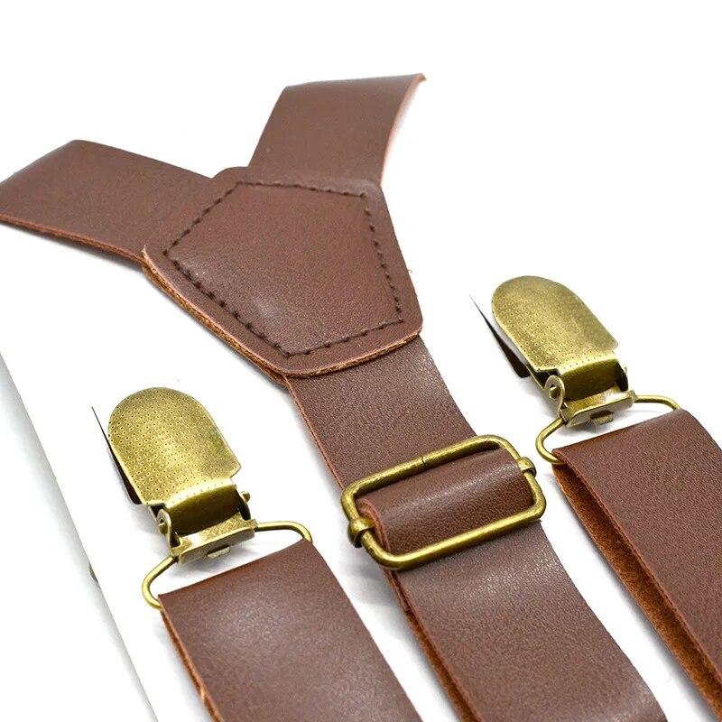 Children Bow-knot British Retro Style PU Leather Suspenders Clips Baby Kids Bow Tie Set Boys Adjustable Wedding Ties Accessories