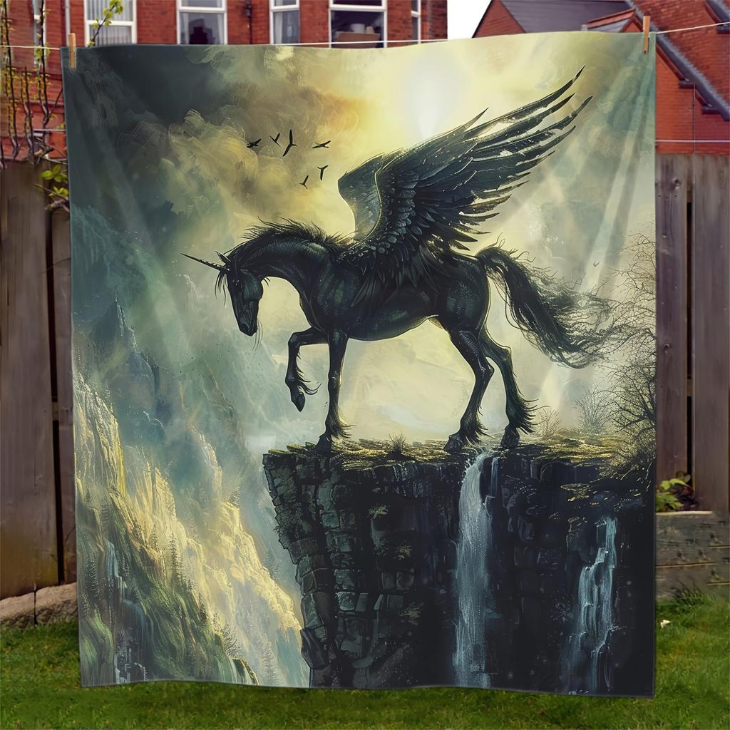 Cozy Black Pegasus Gaze Deep Dive Flannel Throw Blanket - Soft, Warm & Lightweight for Couch, Bed, Sofa, Office, and Travel