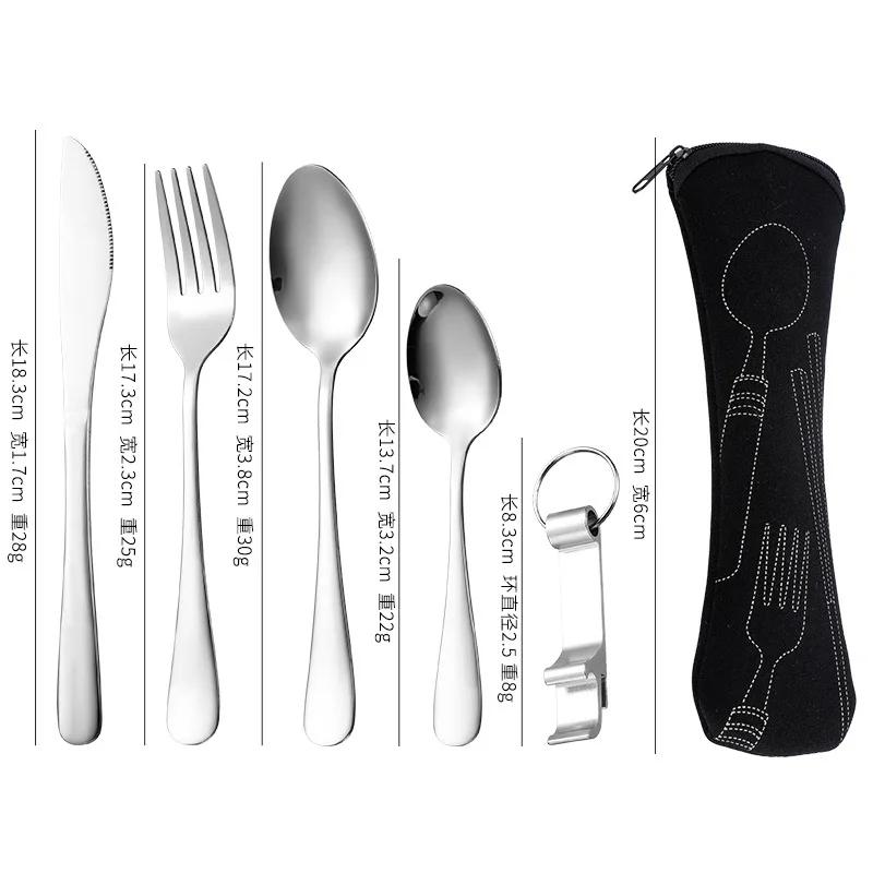 5 stk Beinpakke Utendørs Reise Bærbart Bestikk Kniv, Gaffel, Skje Sett, Rustfritt Stål Kniv, Gaffel Sett Hot Selling