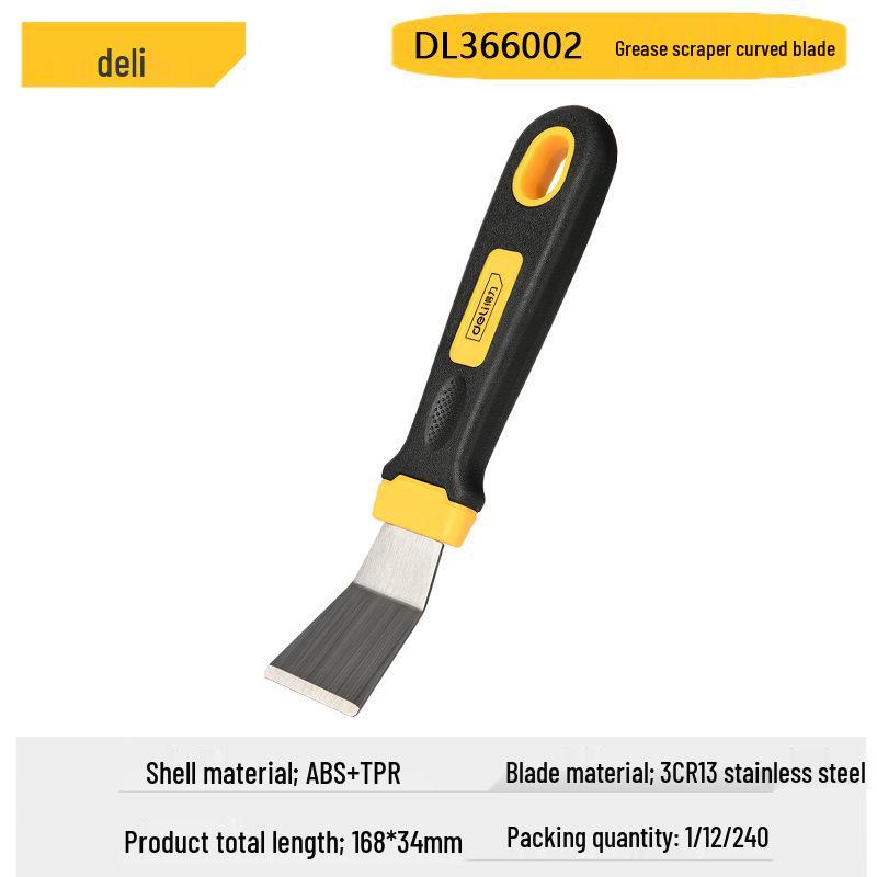 Deli Tools 1.5" Oil Stain Scraper Bent Head Stainless Steel Putty & Grout Knife DL366001