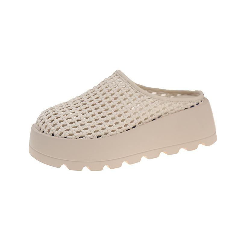 New Mesh Bag Head Half Slippers Women's 2025 Summer Muffin Bottom Cool Slippers Medium Heel Thick Sole One Pedal Cool Slippers