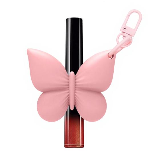 Lippenstifthalter mit elastischer Silikontasche Schlüsselanhänger Schmetterlingsform Lippenstift-Träger für dünne Lippenbalsam- und Lipgloss-Tuben