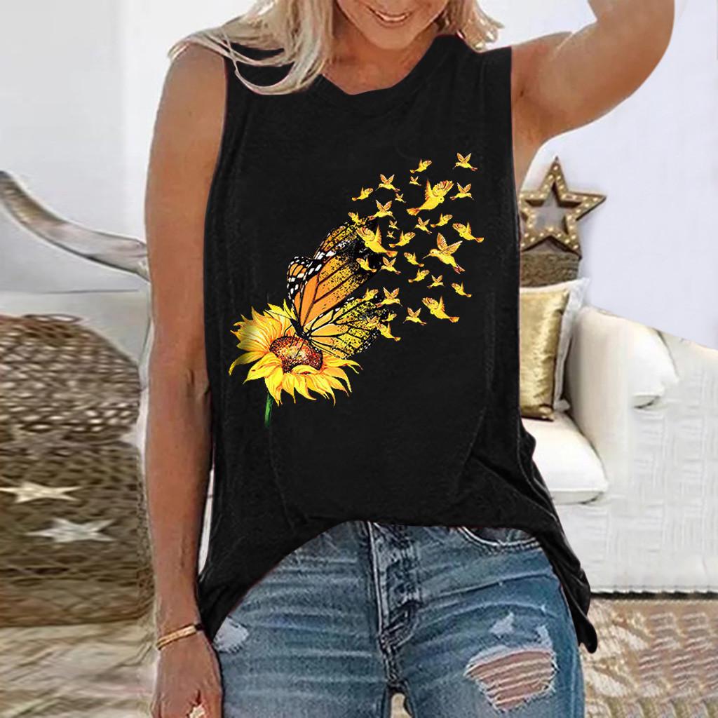 Women Summer Printing Sleeveless Shirt Casual Tank Tunic Tops Blouse