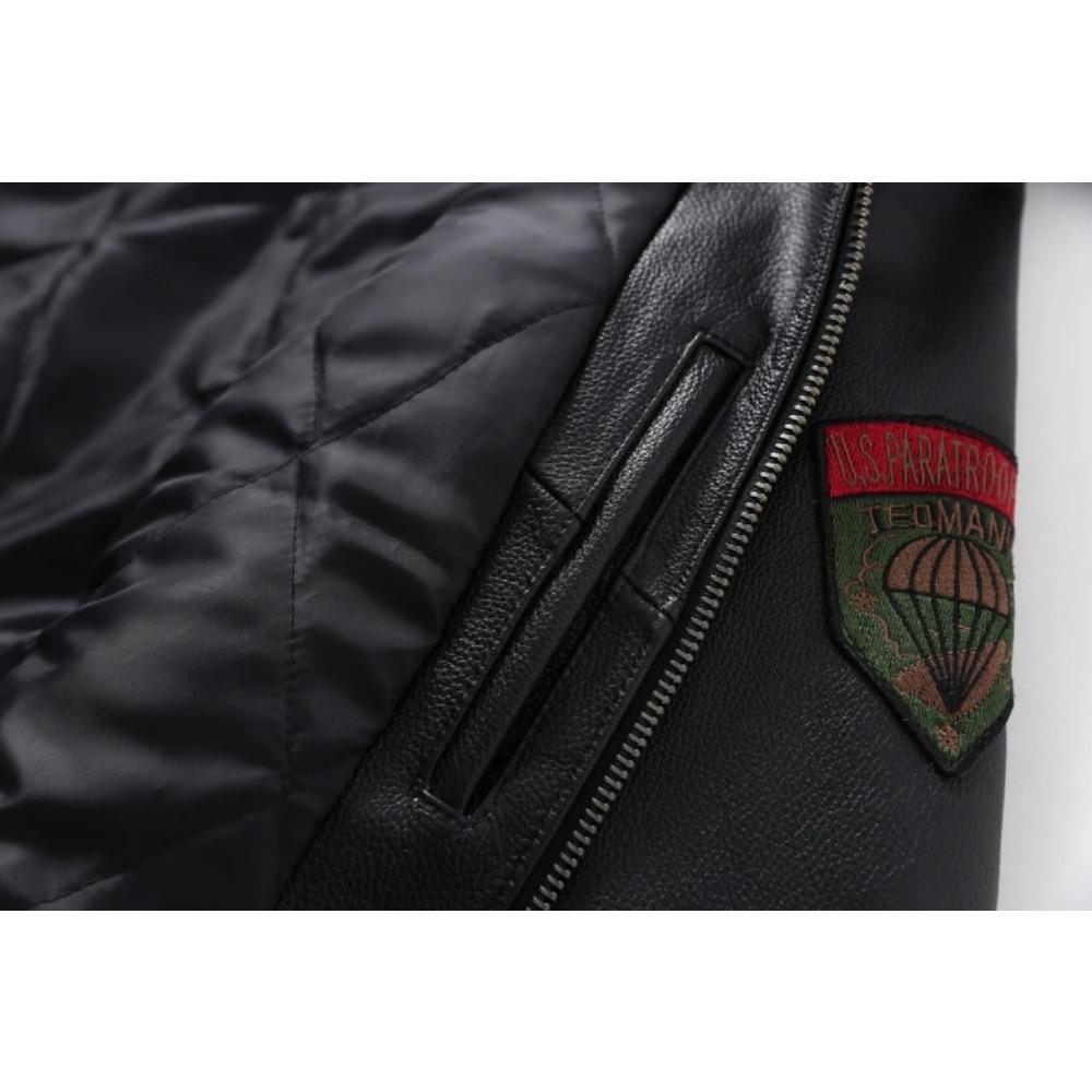 Chinese Size Men Genuine Leather Jacket Quilted Patches100% Cowhide & Natural Fur Collar Flight Coat Aviator Clothing Winter Asian Size M613