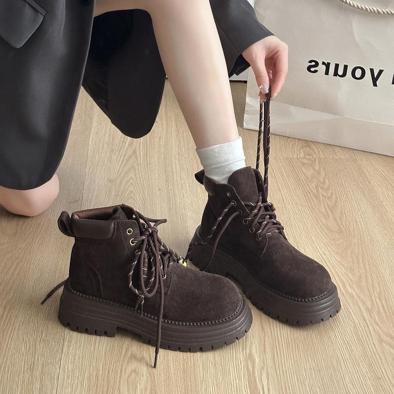 

Винтажные ботинки Мартина на шнуровке на толстой подошве, женские, 2025, осень, новая модная рабочая обувь, ботинки цвета ревеня, короткие ботинки Майяр 40 темно-коричневого