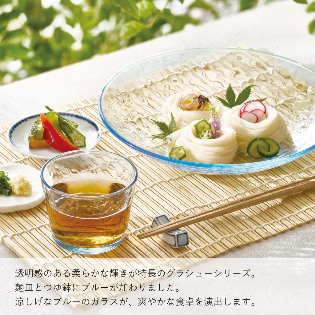 Toyo Sasaki Glass Gracieux Ball Set of Made in Dishwasher Noodle Somen Round Large Glass Plates, 23, Blue, 3, Japan, Safe, Plate, Plate, Plate, Plate,