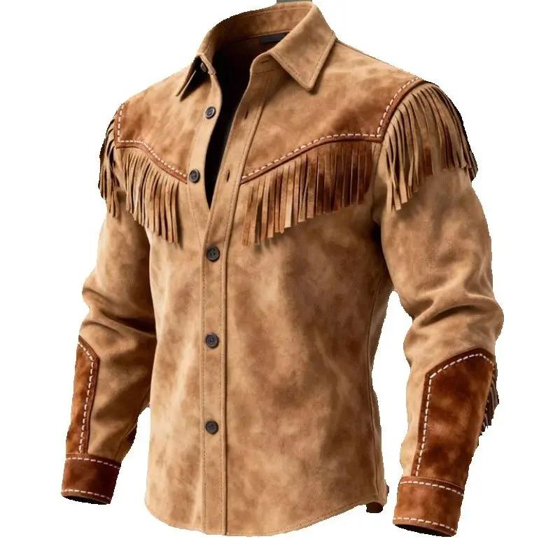 Autumn Winter Men's Fur Fringed Jacket Coat Vintage Ethnic Trendy Button Open Lining Casual Jacket Streetwear Men's Coat