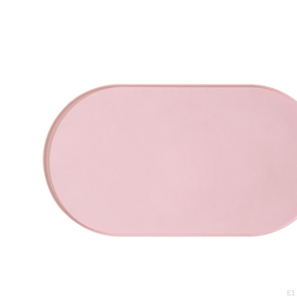 Pet Feeding Mat Protects Floor Dish Tray Easy to Clean with Raised Edge Anti Slip Oval Shape for