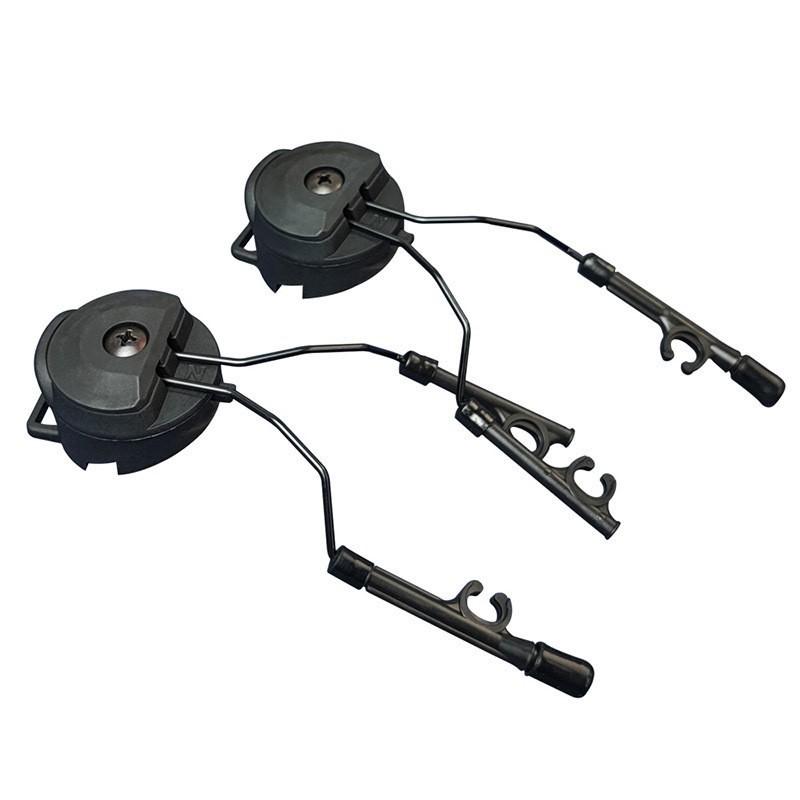 Multi-Angle Adjustable Helmet Rail Mount for Outdoor Headsets with Flip-Up Earcup Bracket.