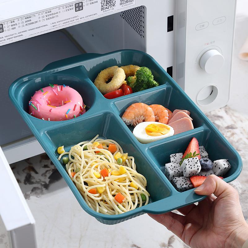 Portable 5 Grids Meal Box Food Grade PP Rectangular Divided Lunchbox Separating Plates with Knife Fork Spoon Dinnerware Set