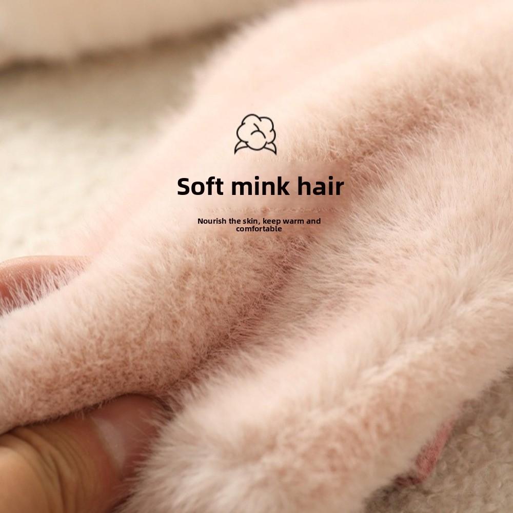 Damen Winterhandschuhe aus Kaninchen-Imitatfell, einfarbig, thermisch, Fäustlinge, Luxus-Wildlederhandschuhe, kaltes Wetter