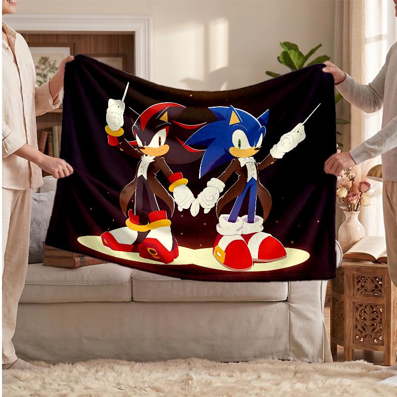 Sonic the Hedgehog Printed Flannel Blanket, Skin Friendly Warm Throw for Indoor Couch Bed Daily Use