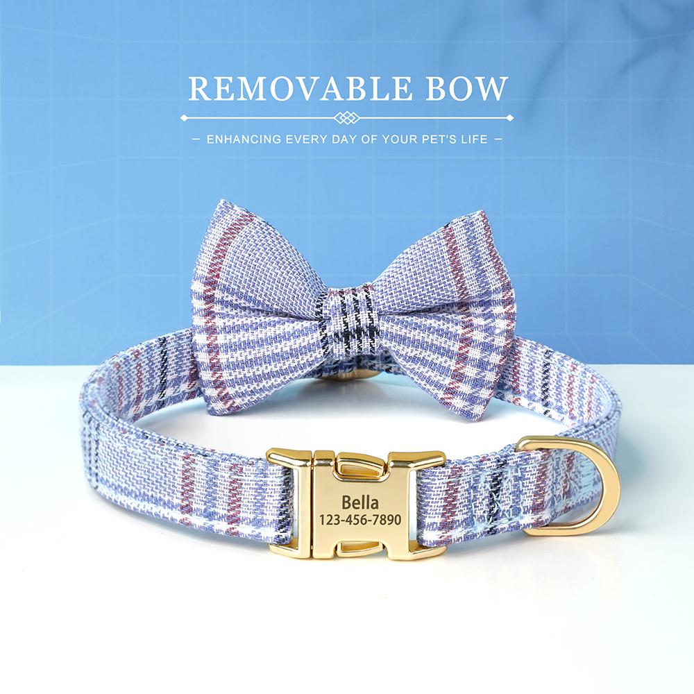 

Customized Nylon Dog Collar Cute Bowknot Puppy Dog Collars Free Engraved Pet ID Name Necklace For Small Medium Dogs Chihuahua 2XS