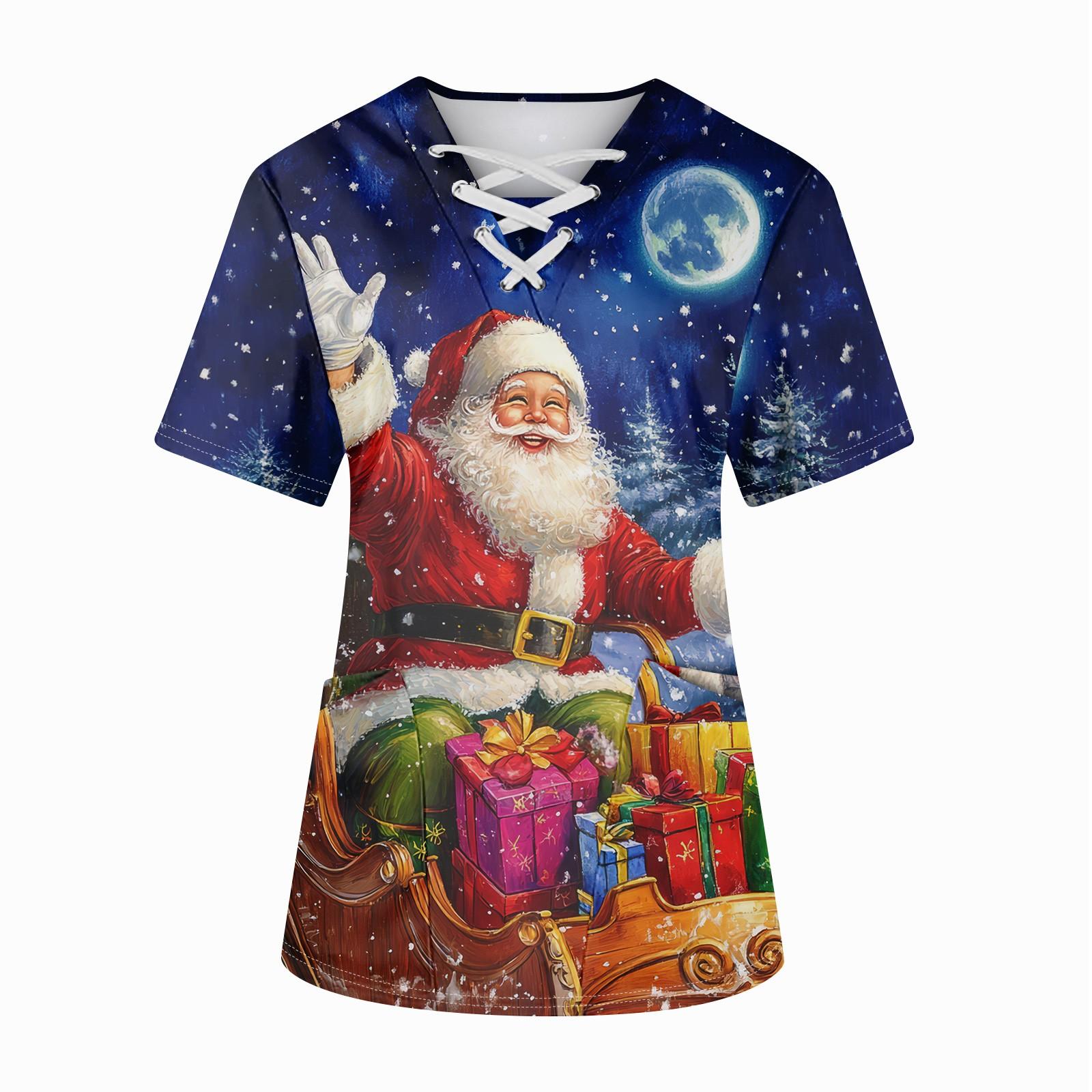 Плюс размерСкраб с принтом Рабочая форма Топы для женщин Крест V-образным вырезом — фото 4