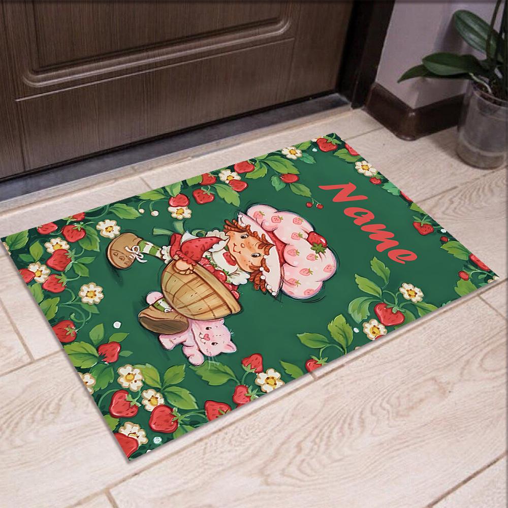 Custom Name Strawberry Shortcake Printed Carpet,Rug for Office Chair Living Room Bedroom Kitchen Room Decor Gifts.