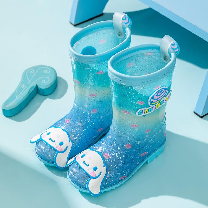 Children's Rain Boots Girls Kuromi Cinnamoroll Crystal Cute Cartoon Princess Rain Boots Kindergarten