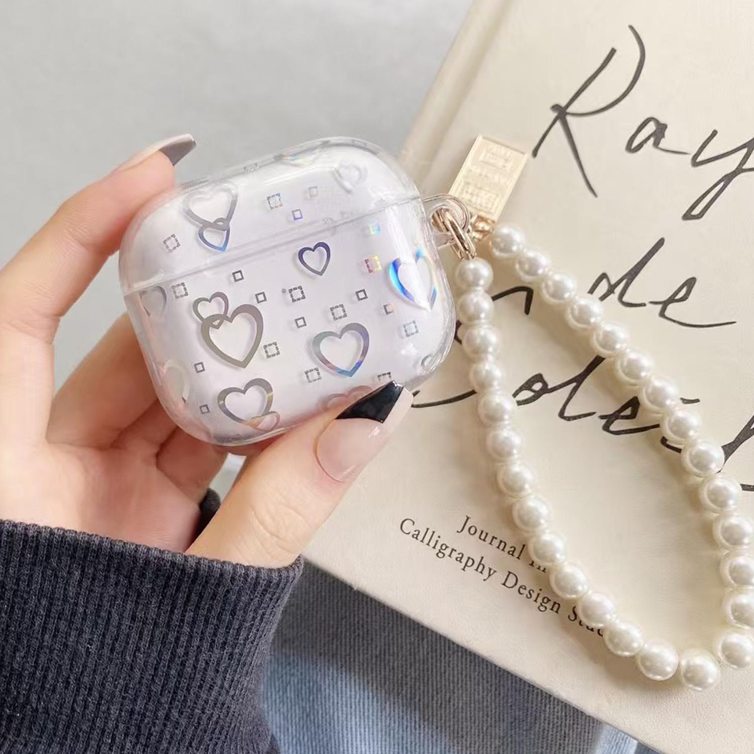 

Для навушників AirPods 4 Чохол з візерунком серця Прозора захисна кришка з ТПУ з браслетом