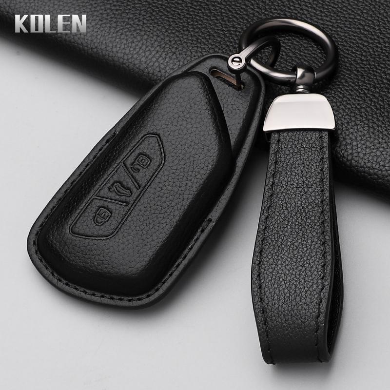 Genuine Leather Auto Key Fob Cover Case Housing Fit For Vw Volkswagen Golf 8 Skoda Octavia A8 Seat Leon Mk4 Protected Remote Key Ring Bag