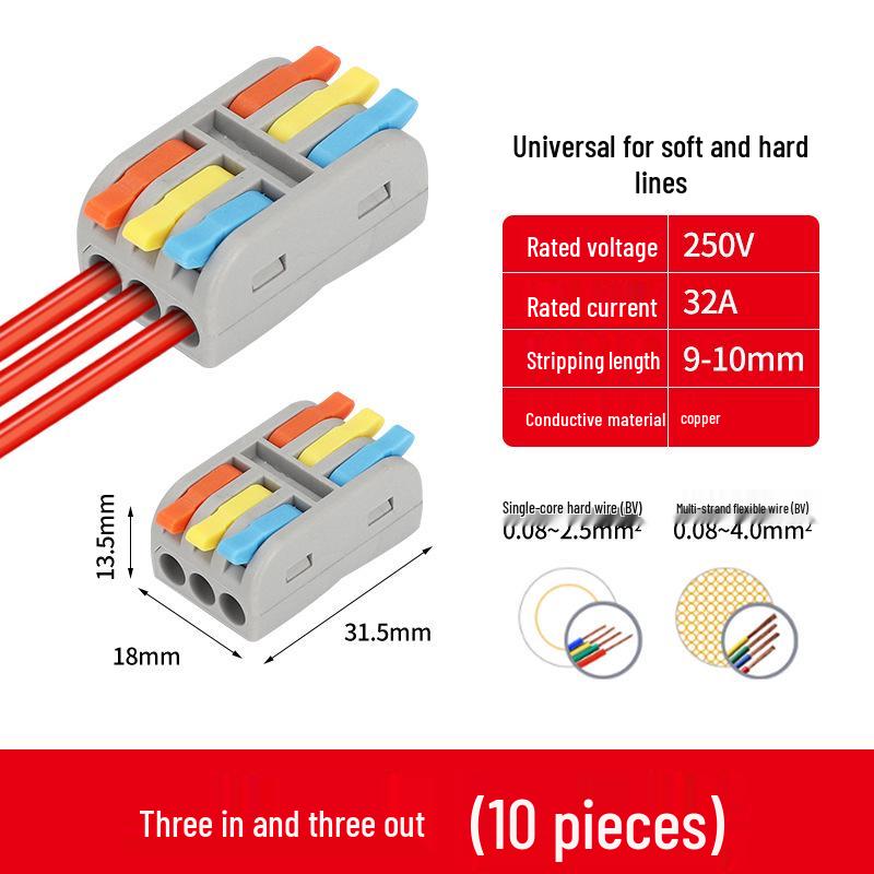 Push-Type Mini Terminal Block Splitter: 2-In/2-Out Quick Downlight Power Wire Connector