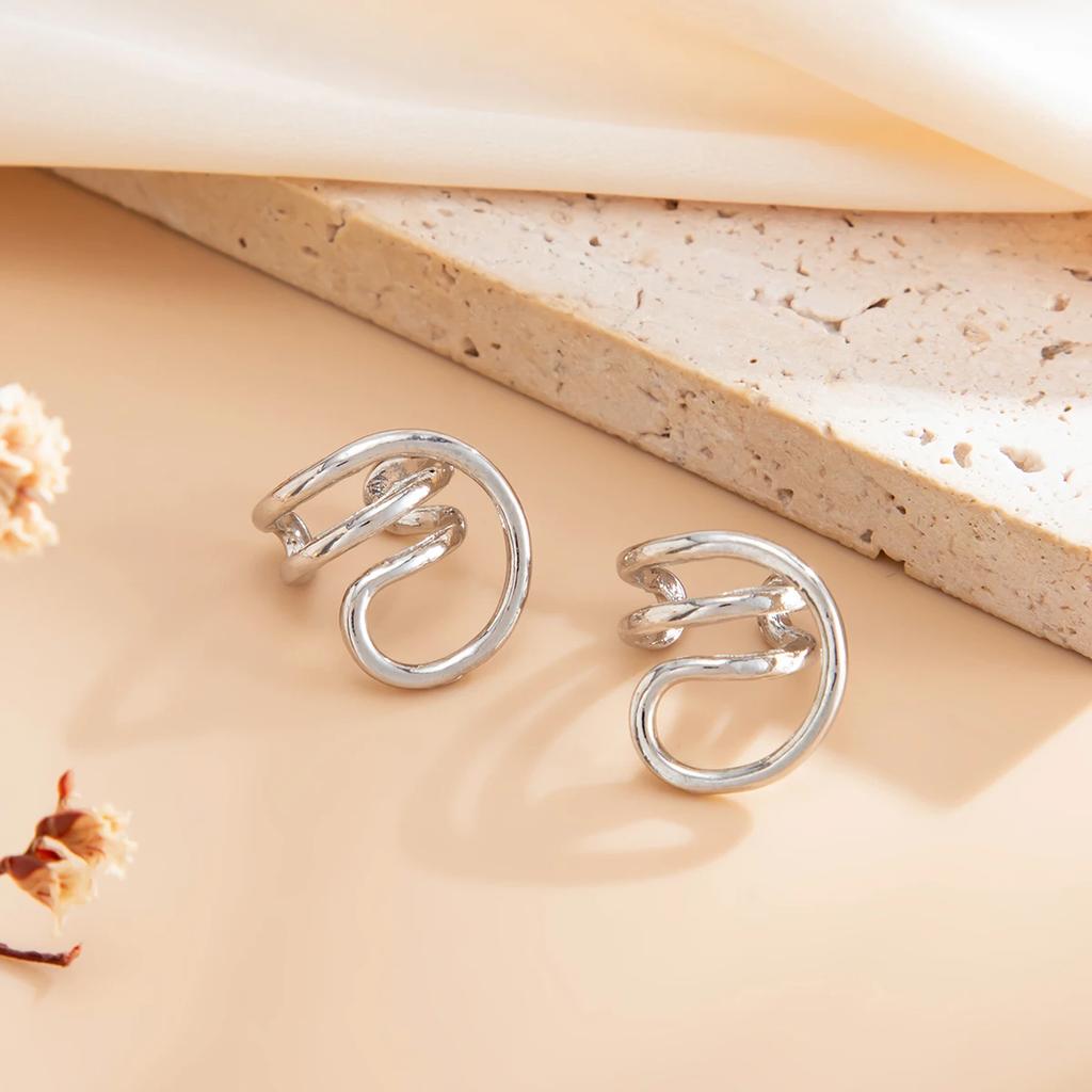 New Minimalism Metal Geometry Spiral Clip Earrings for Women Punk Unique Gold Color Non Piercing Ear Cuff Party Jewelry New