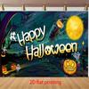 A Single 2D Flat Banner with the Theme of "Happy Halloween", the Design Includes Eerie Elements and Pumpkin Patterns.