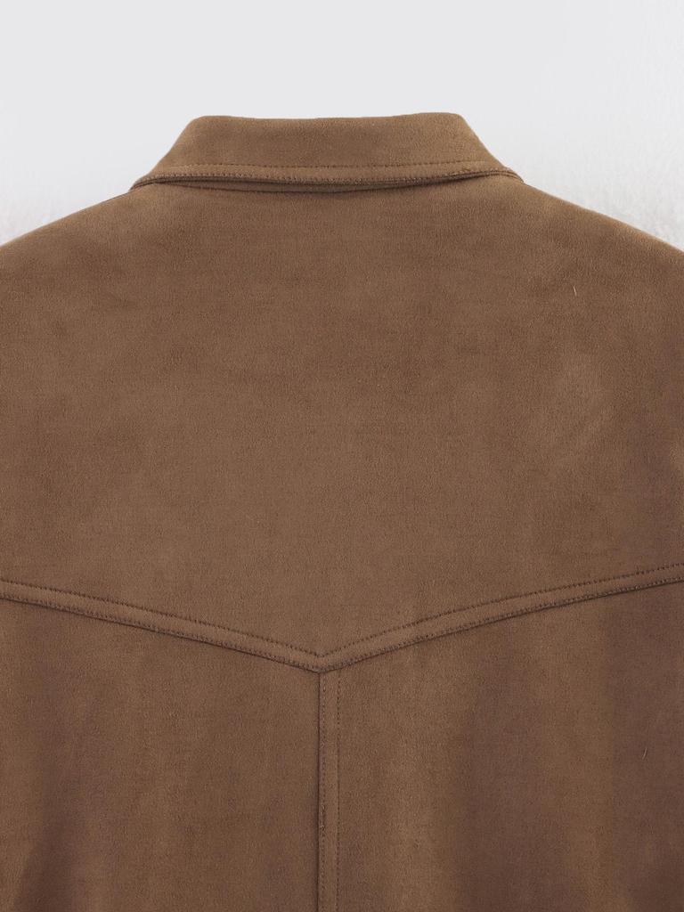 Damen 2025 Frühling/Herbst Wildleder-Bomberjacke - Lässig, lockere Passform, Oberbekleidung im euroamerikanischen Stil