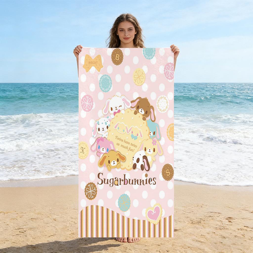 

Sanrio Sugarbunnies Cookie Beach Towel, Quick-Dry Microfiber Towel, Cute Cartoon Pink Bath Towel for Beach Pool & Travel W30*H60(CM)