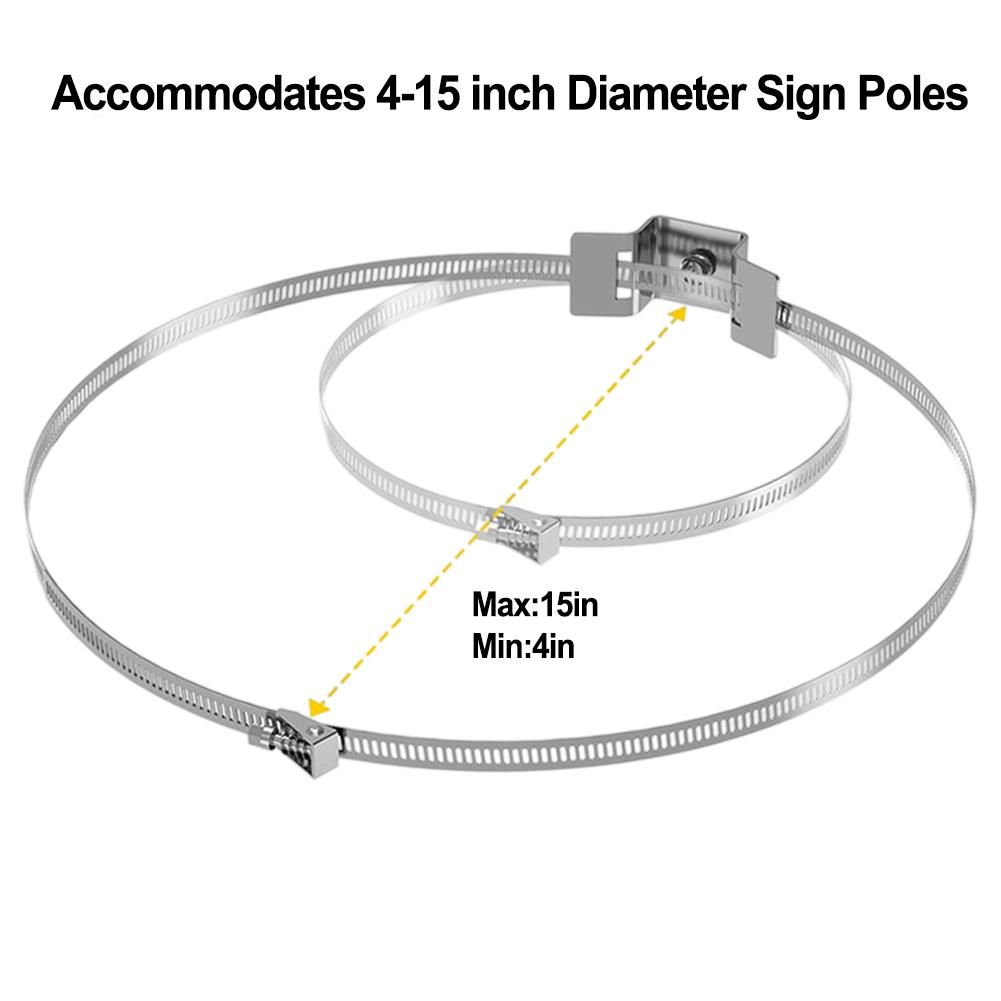 Stainless Steel Road Sign Mounting Kit with Adjustable Holder for 4 to 15 Inch Poles and Various Installations