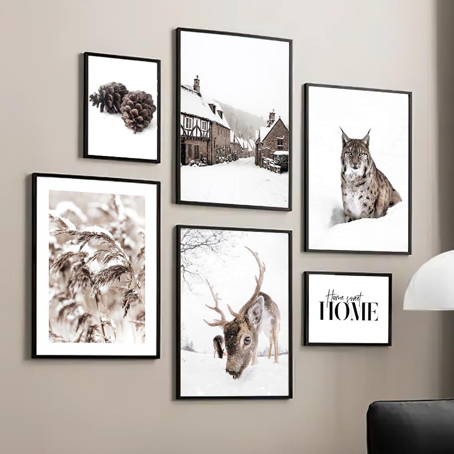 Winter Warm Home Pine Tree Deer Tiger Owl Nordic Posters And Prints Wall Art Canvas Painting Wall Pictures For Living Room Decor