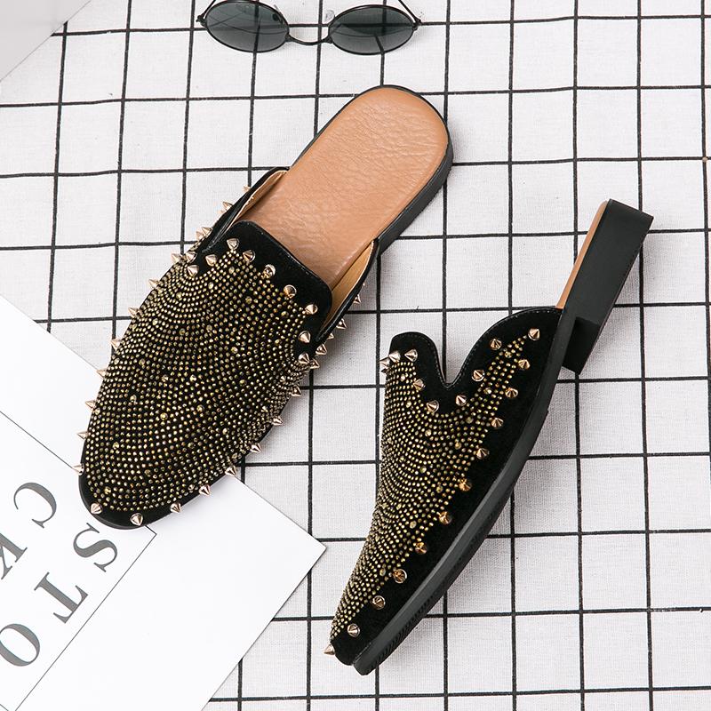 Summer Willow Nail Men's Shoes Nightclub Party Trendy Shoes Half Drag Loafer Men's 47Leather Slip on Breathable Casual Moccasins