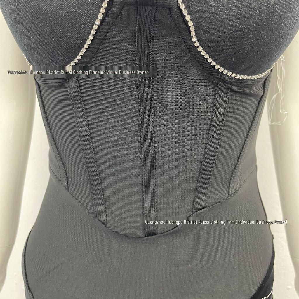 Europäisch-amerikanischer Stil Sexy Tief ausgeschnittenes Bandagen-Abendkleid mit Strasssteinen