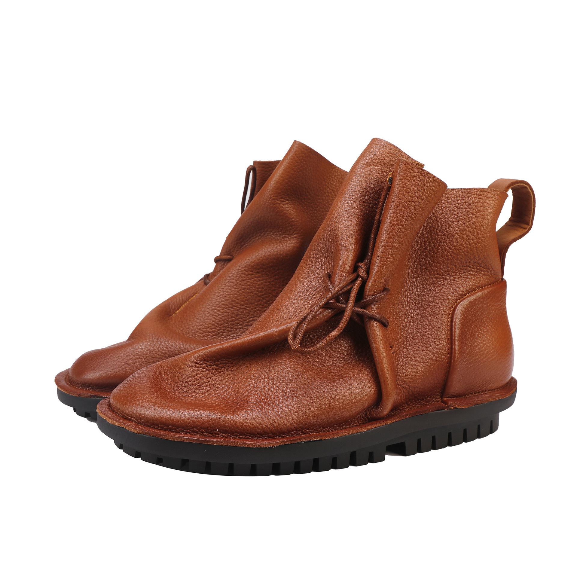 

Johnature Women Boots High-end Versatile Genuine Leather Retro Soft Soled Flat Short Boots 35