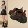 Черные туфли на платформе из маленькой кожи женские маффины новая обувь универсальные одинарные туфли