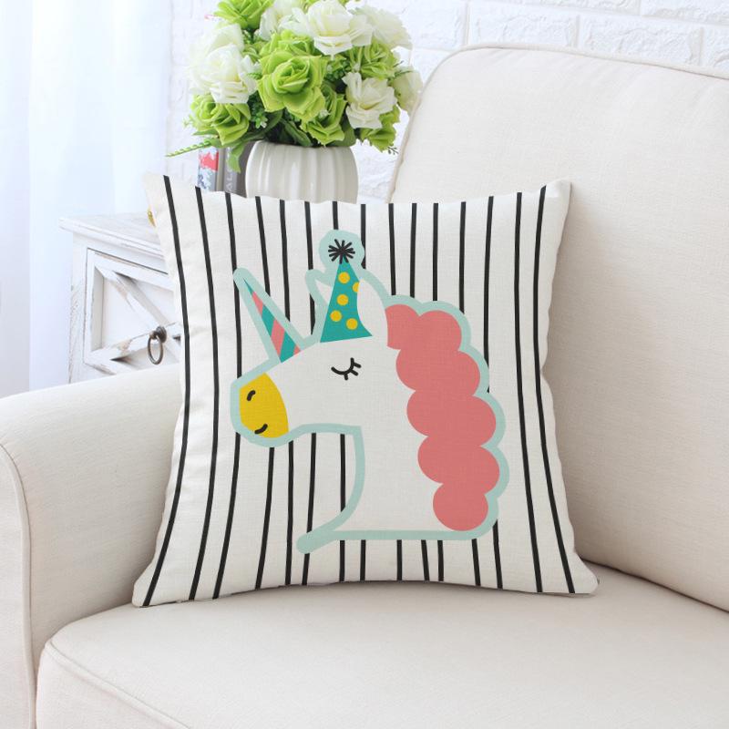 New Unicorn Cushion Cover Hot Polyester Cartoon Unicorn Pillowcase Kids Room Decoration Sofa Couch Throw Pillow Cover Decorative