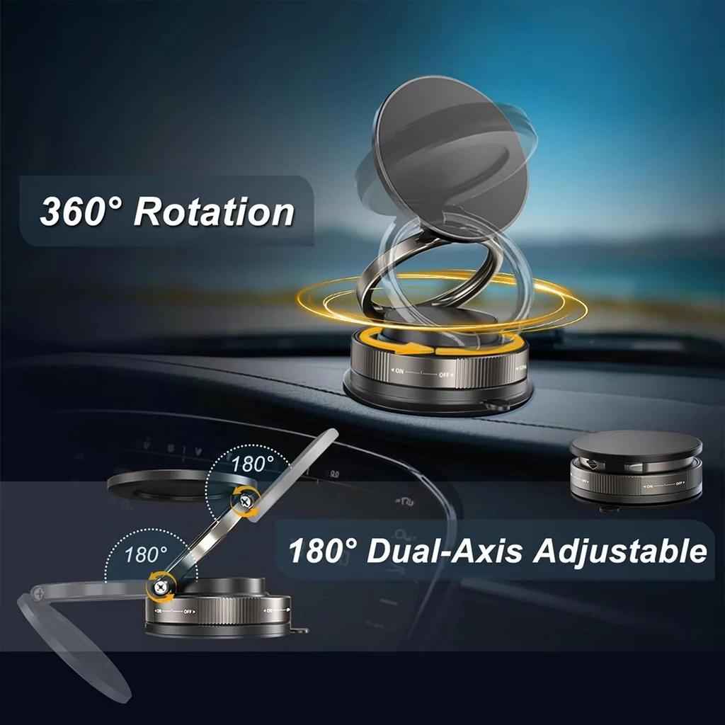 New K005 Magnetic Car Phone Mount With Foldable Ring/Vacuum Suction Base/360° Adjustable Dashboard Holder