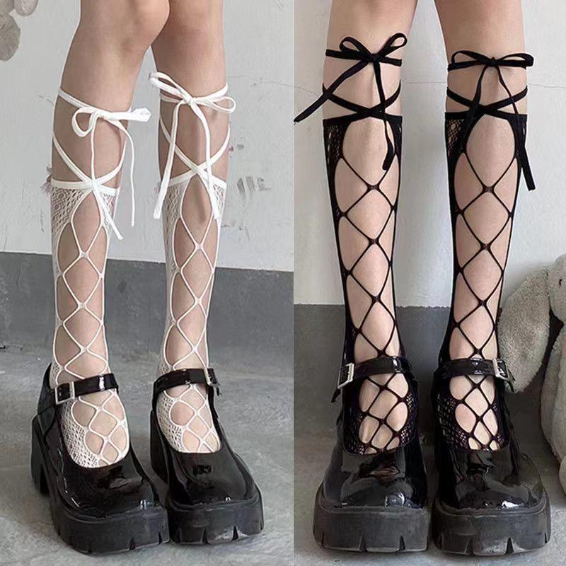 Trendy Black Silk Hollow Tube Socks - Summer Thin & Sexy Calf Design for Girls