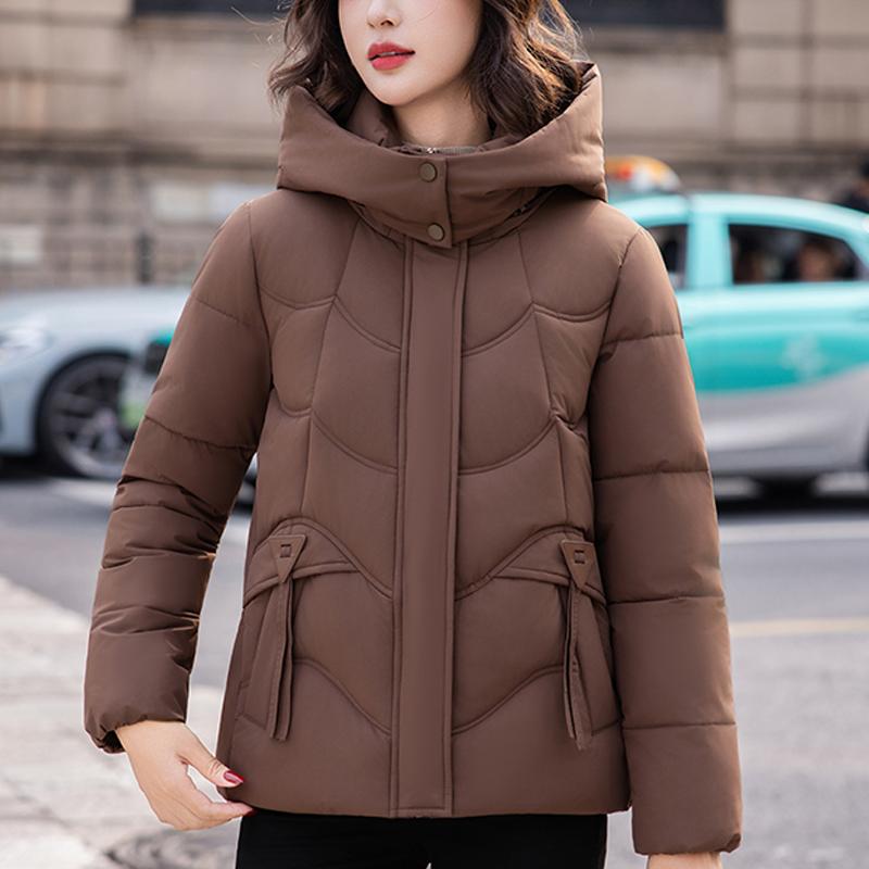 Mode Winterjacken Damen Kurzparkas Kapuze Locker Dick Warm Damenmäntel