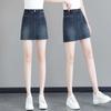 Women's Dark Blue Denim Mini Skirt High-Waisted Casual A-Line Jean Skirt with Pockets